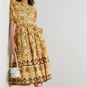 RHODE Maryam Open Back Floral Print Linen Midi Dress